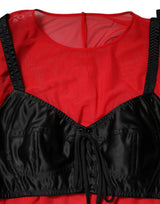 Dolce & Gabbana Red Black Bustier Detailing Long Sleeves Top