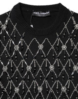 Dolce & Gabbana Black Cashmere Embellished Long Sleeves Top