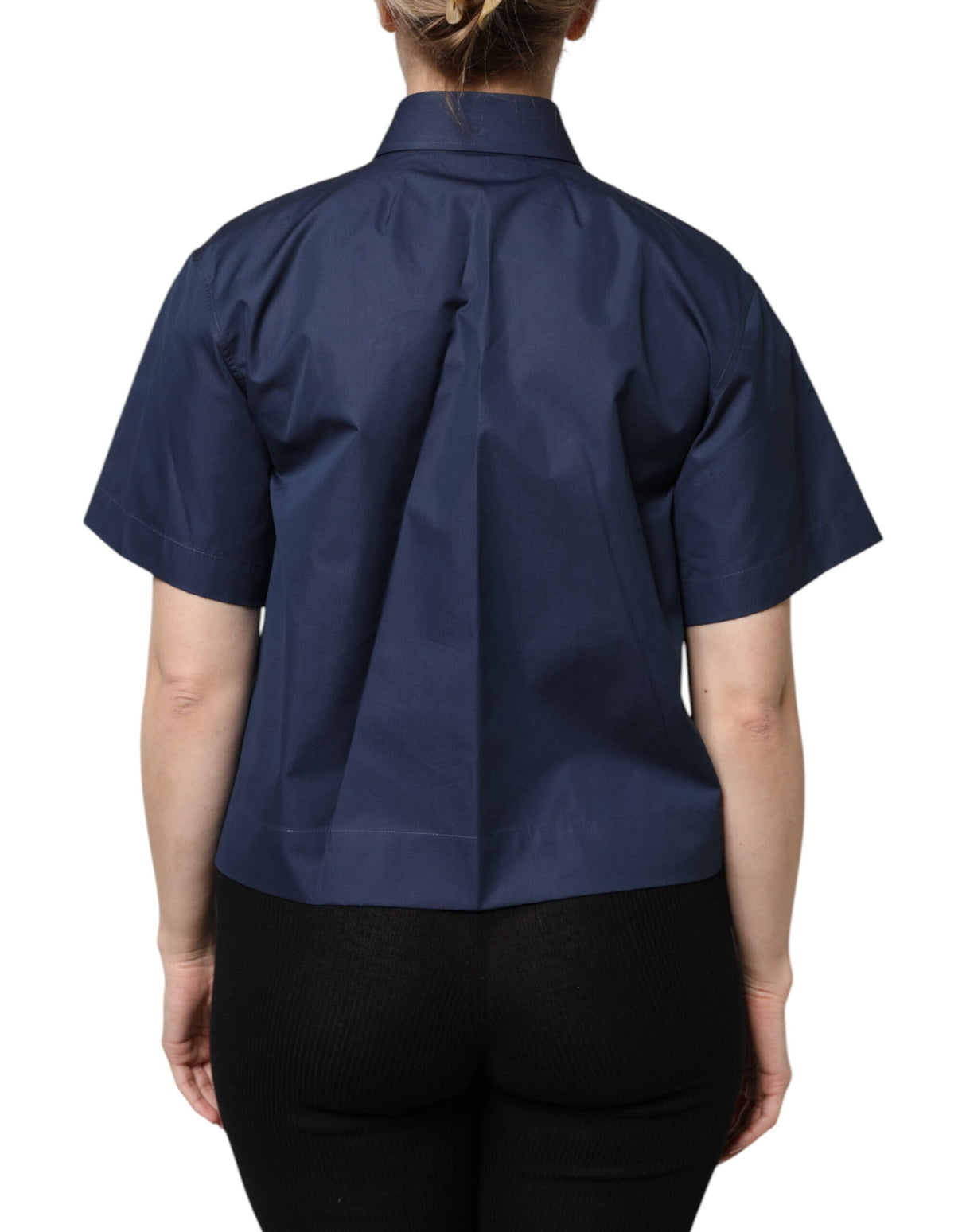 Dolce & Gabbana Blue Cotton Short Sleeves Button Down Top