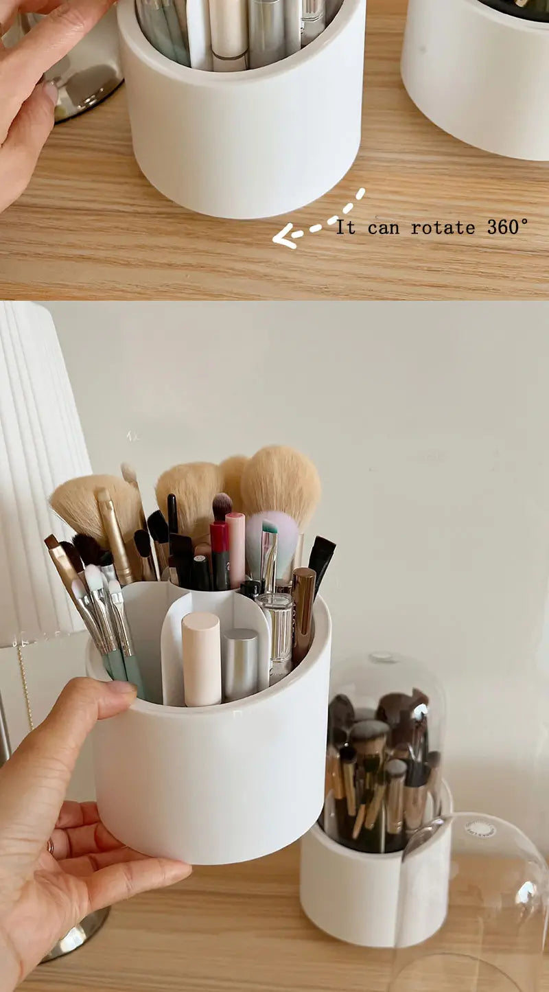 Rotating Makeup Brush Holder with Dust-Proof Cover
