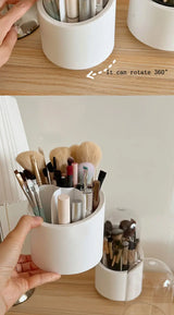 Rotating Makeup Brush Holder with Dust-Proof Cover