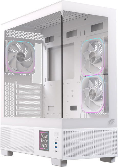 Einarex PC Case ATX S501D RGB , 3x Pre-Installed Fans , Display, White