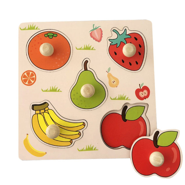 Wooden Puzzle Board for Kids - Fruit and Veg Jigsaw Toy
