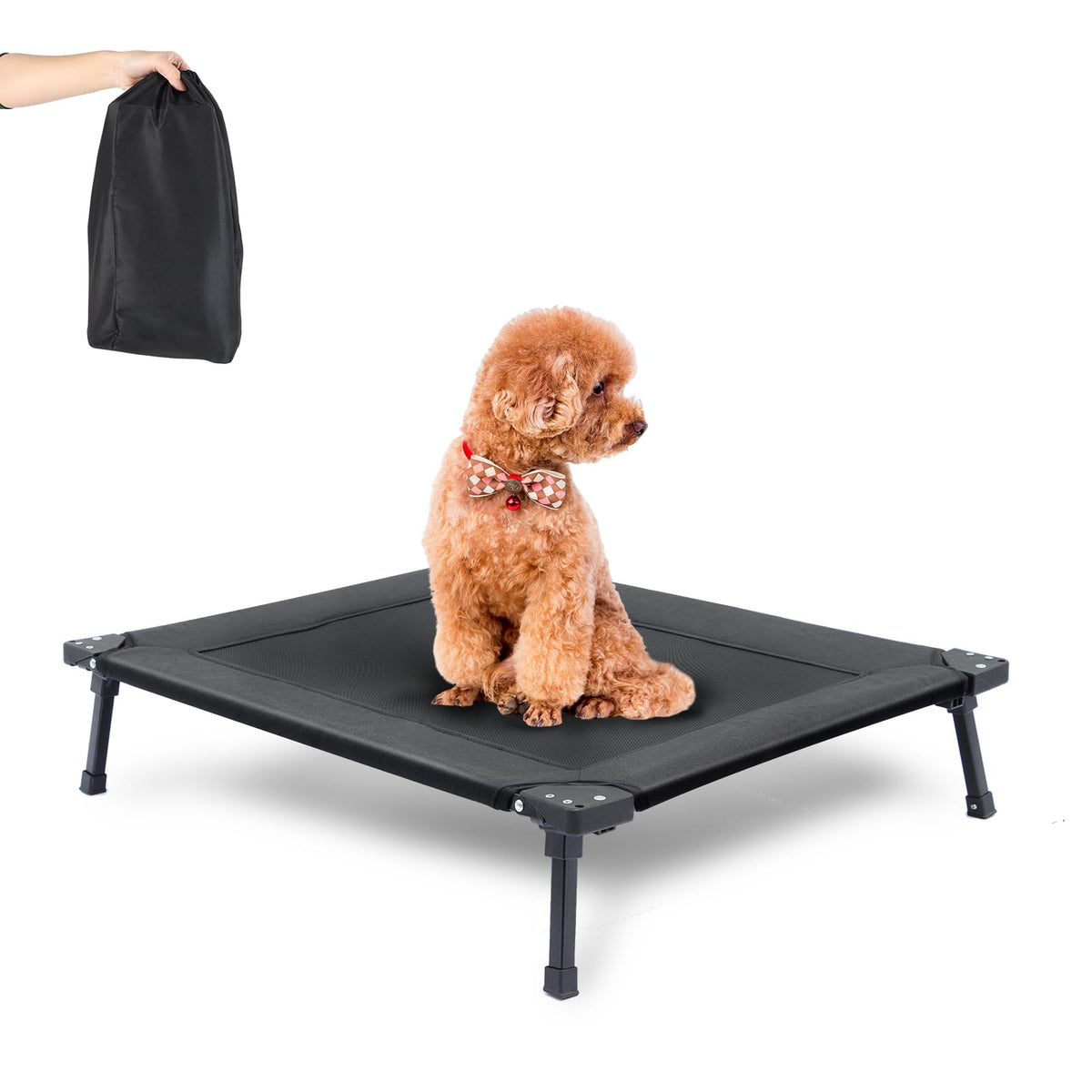 Pozico Cooling Foldable Elevated Dog Bed for Small Dogs with Metal Frame Portable Dog Cot Easy to Clean Breathable Mesh Small Dogs Cats Pets Bed Indoor and Outdoor Use Travel Camping S-Black