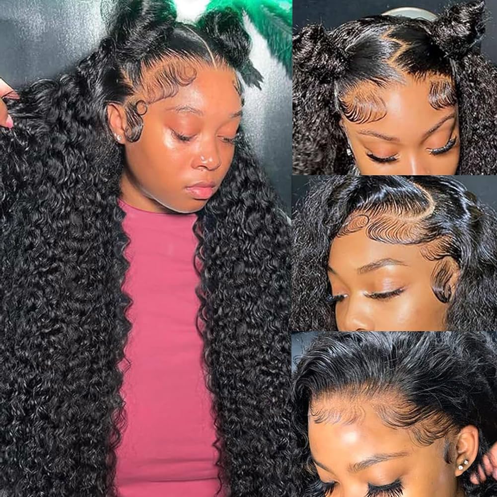 Deep Wave 13x6 Lace Front Wigs Human Hair 18 Inch 250% Density Curly HD Transparent Lace Front Wigs Human Hair Bleached Knots Pre Plucked with Baby Hair for Women 100% Remy Human Hair Natural Color