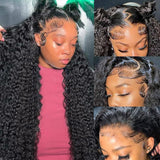 Deep Wave 13x6 Lace Front Wigs Human Hair 18 Inch 250% Density Curly HD Transparent Lace Front Wigs Human Hair Bleached Knots Pre Plucked with Baby Hair for Women 100% Remy Human Hair Natural Color