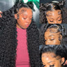 Deep Wave 13x6 Lace Front Wigs Human Hair 18 Inch 250% Density Curly HD Transparent Lace Front Wigs Human Hair Bleached Knots Pre Plucked with Baby Hair for Women 100% Remy Human Hair Natural Color