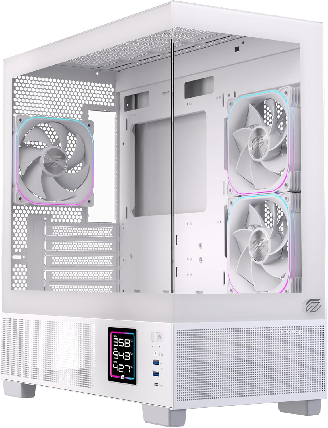 Einarex PC Case mATX SM501D RGB 3x Pre-Installed Fans , Display, White