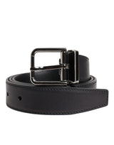 Dolce & Gabbana Black Classic Calf Leather Silver Buckle Belt