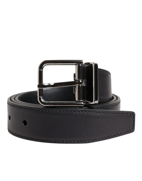 Dolce & Gabbana Black Classic Calf Leather Silver Buckle Belt