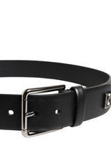 Dolce & Gabbana Black Calf Leather Studded Silver Buckle Belt