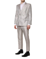 Dolce & Gabbana Light Gray Jacquard Silk Dotted 2 Piece Suit