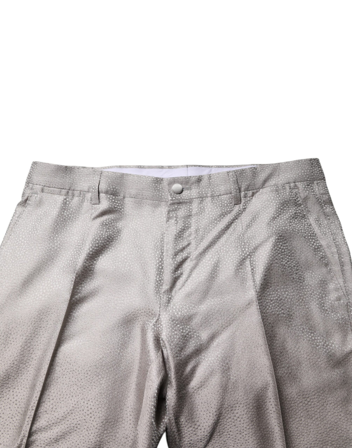 Dolce & Gabbana Light Gray Jacquard Silk Dotted 2 Piece Suit