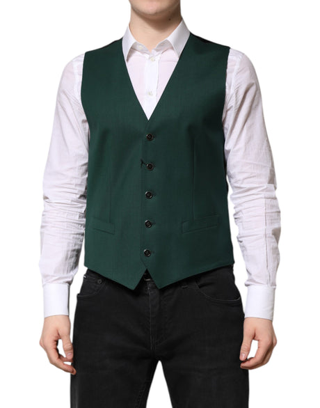 Dolce & Gabbana Green Wool Dress Formal Men Waistcoat Vest