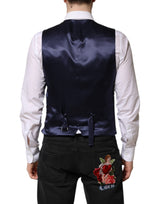Dolce & Gabbana Dark Blue Logo Wool Formal Men Waistcoat Vest