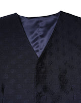 Dolce & Gabbana Dark Blue Logo Wool Formal Men Waistcoat Vest