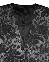 Dolce & Gabbana Black Gray Brocade Formal Men Waistcoat Vest
