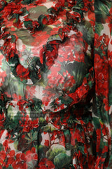 Dolce & Gabbana Multicolor Ruffle Floral Long Sleeves Dress