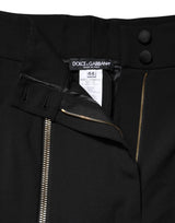 Dolce & Gabbana Black Wool High Waist Zipper Tapered Pants