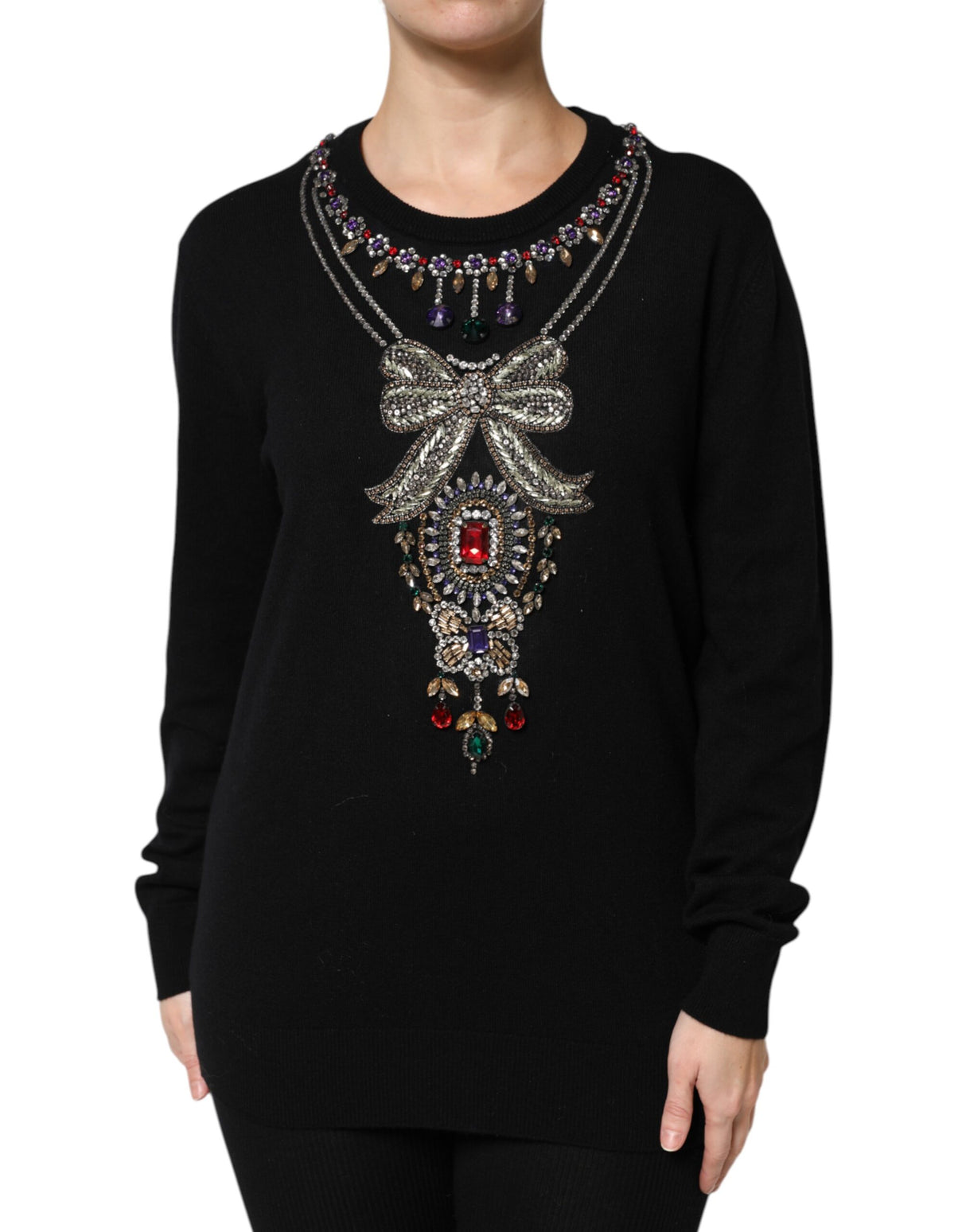Dolce & Gabbana Black Cashmere Crystal Embellished Sweater