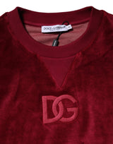 Dolce & Gabbana Red Cotton Velvet Crew Neck Pullover Sweater
