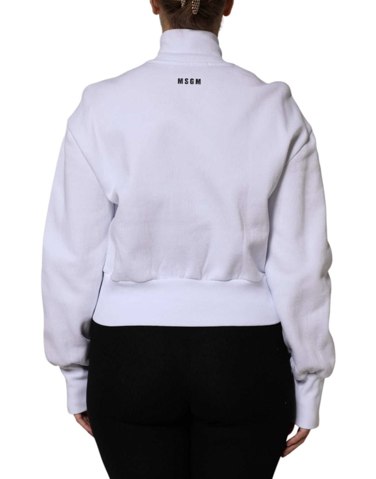 MSGM White Graphic Print Cotton Long Sleeves Full Zip Bomber Jacket
