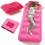 Vercraft Camping Air Mattress for Kids Inflatable Air Bed Flocked Surface with Inflatable Camping Travel Pillow Travel Bed Sleeping Pad for Sleepover Outdoor Camping Tent Guest Travelling (Pink)