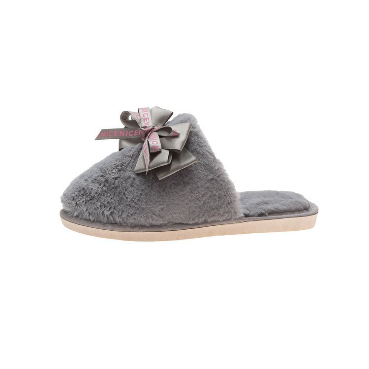 Bowknot Plush Cotton Slippers for Indoor and Outdoor