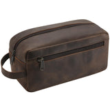 Ringsun Leather Travel Toiletry Bag for Men Full Grain Leather Dopp Kit Shaving Bag Travel Organizer Black Coffee