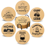 Cegkuc Coasters for Drinks with Holder Set of 6 Absorbent Cork Wood Camping Coaster for Cup Desk Office Table Kitchen Decor House Warming Gifts for New Home Couples Round 4"