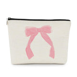 EXUQO Coquette Pink Bow Preppy Small Makeup BagPink Bow Pouch Bag Gift for Teen Girls WomenZipper Travel Toiletry Cosmetic BagTrendy Makeup Bag Organizer