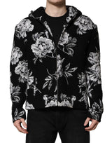 Dolce & Gabbana Black Wool Floral Printed Men Hooded Jacket