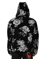 Dolce & Gabbana Black Wool Floral Printed Men Hooded Jacket