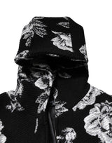 Dolce & Gabbana Black Wool Floral Printed Men Hooded Jacket