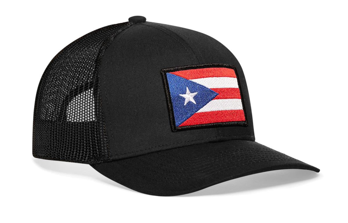 Puerto Rico Flag Hat - Trucker Mesh Snapback Baseball Cap - Black