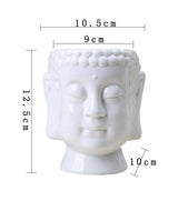 White Ceramic Succulent Planter with Buddha Statue Decor