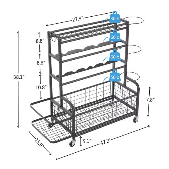 4-tier Metal Storage Shelves With Rolling Wheels