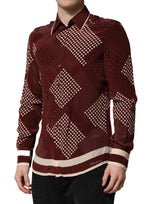 Dolce & Gabbana Maroon Dotted Silk Long Sleeve Casual Shirt