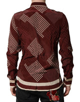 Dolce & Gabbana Maroon Dotted Silk Long Sleeve Casual Shirt