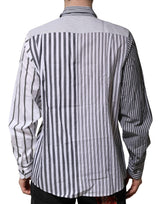 Dolce & Gabbana White Gray Striped Cotton Men Casual Shirt