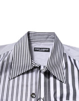 Dolce & Gabbana White Gray Striped Cotton Men Casual Shirt