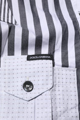 Dolce & Gabbana White Gray Striped Cotton Men Casual Shirt