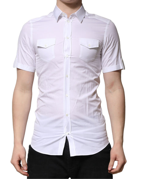 Dolce & Gabbana White Cotton Short Sleeves GOLD Casual Shirt