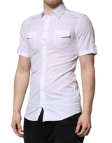 Dolce & Gabbana White Cotton Short Sleeves GOLD Casual Shirt