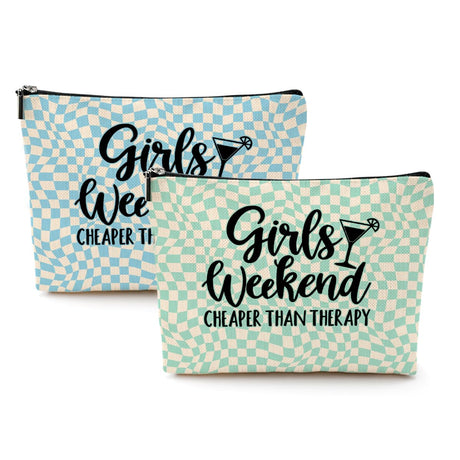 2 Pcs Girls Weekend Gifts Cosmetic Bag Retro Plaid Makeup Bag Funny Girls Trip Gifts Favors Summer Vacation Birthday Christmas Friendship Gifts for Women Friend Daughter Bestie Her Bachelorette Party