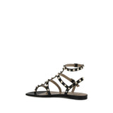 Valentino Garavani Black Calf Leather Bos Taurus Flat Sandals