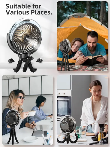 Rechargeable Octopus Spray Fan with Ambience Light for Outdoor Camping & Strollers
