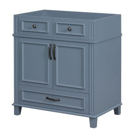 30 Inch Bathroom Vanity Topless, Solid Wood Frame Bathroom Storage Cabinet With Soft Close Door, Frame Only Bathroom Storage Cabinet, Vintage Style, Blue