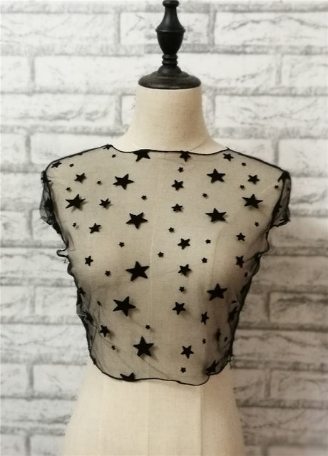 Star Print T-Shirt, Sheer Short Sleeve Top
