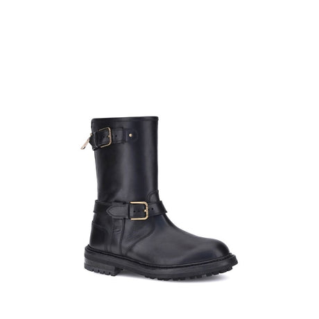Dolce & Gabbana Black Calf Leather Bos Taurus Lace-Up Boots